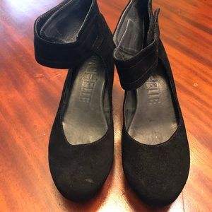 Sachelle Black Suede Ankle Wrap platform heels